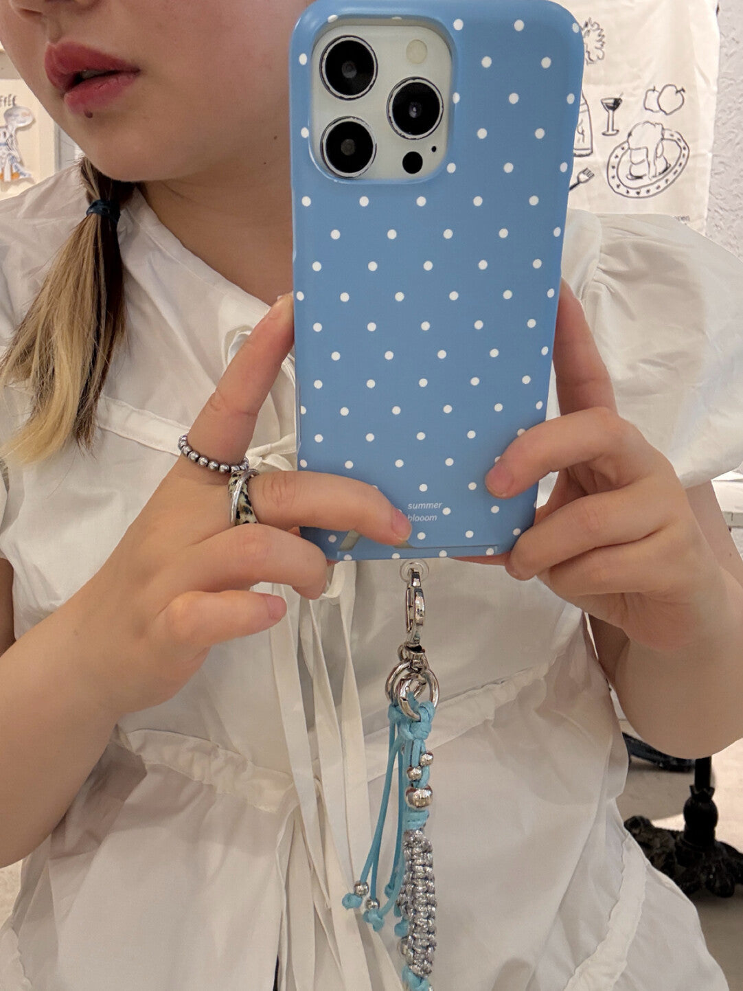 Aesthetic Baby Blue Polka Dot Phone Case with Slot or MagSafe SB-IML