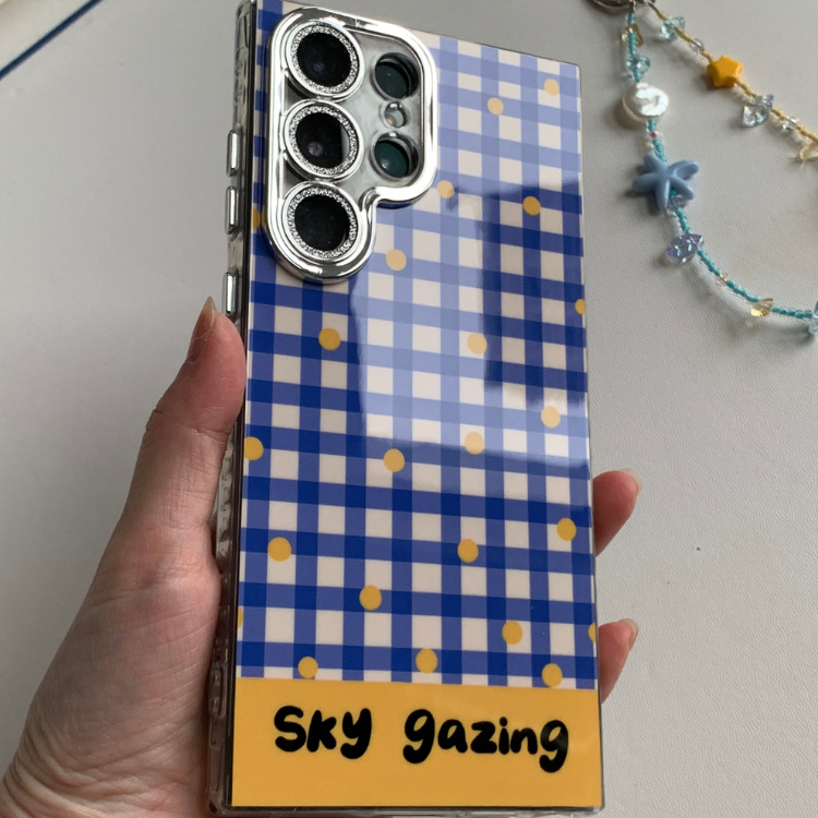Blue Plaid Built-in Camera Protector Samsung Phone Case
