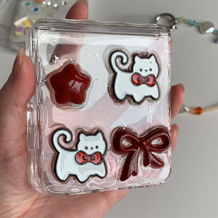 3D Resin Cat & Red Bow Clear Samsung Phone Case