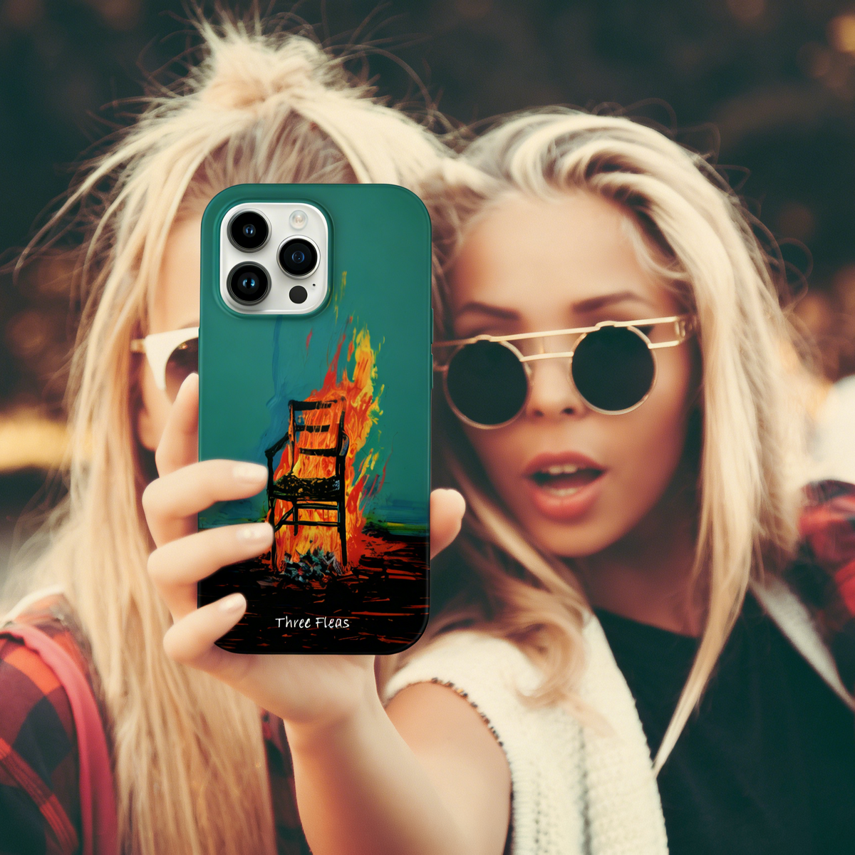 Aesthetic Burning Chair Painting Phone Case Double-layer Film Print