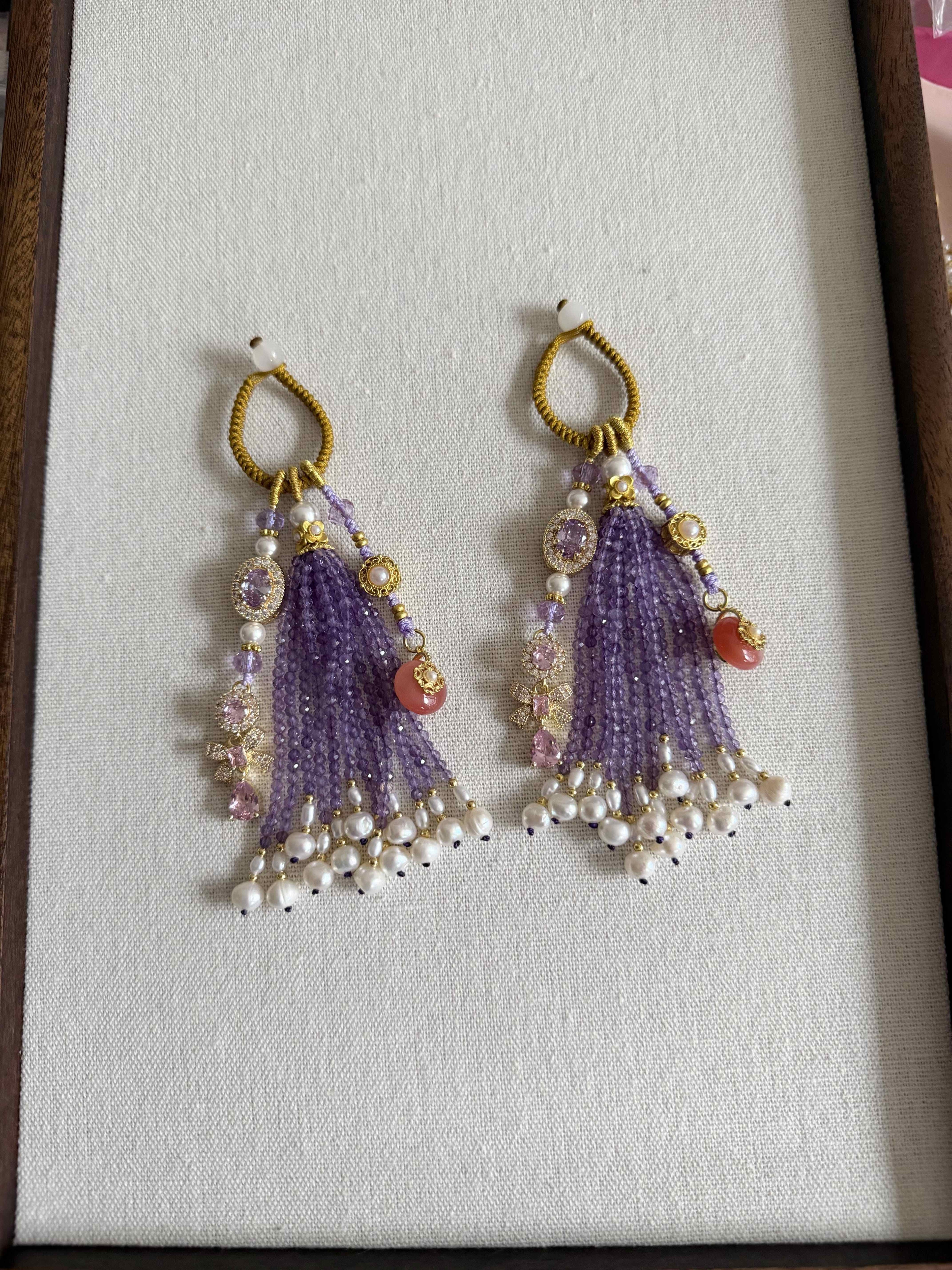 Chinoiserie Purple Crystal Beaded Tassel Key Chain | Phone Holders/Stands/Charm | Three Fleas