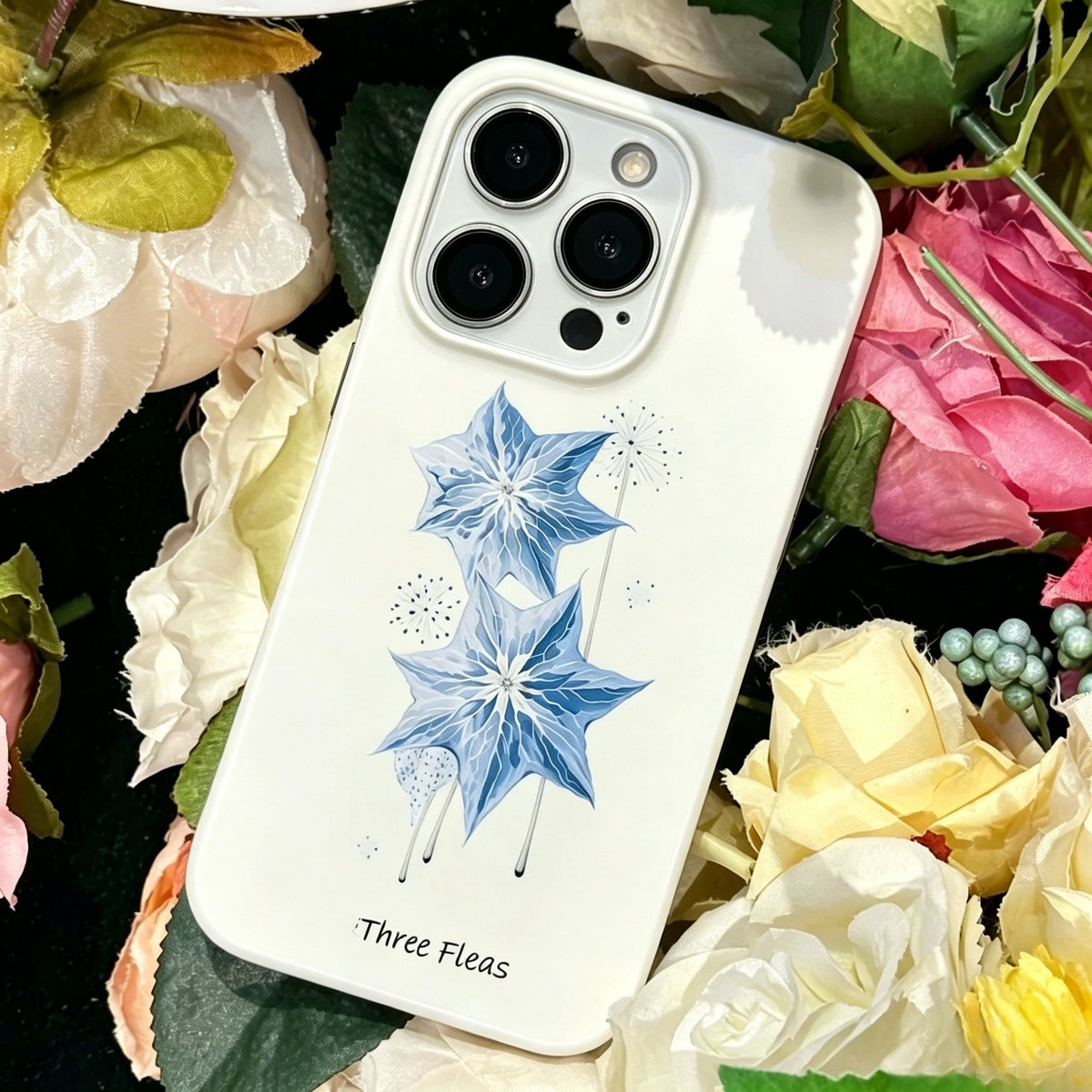 Artistic Celestial Blue Starflower Phone Case Double-layer Film Print