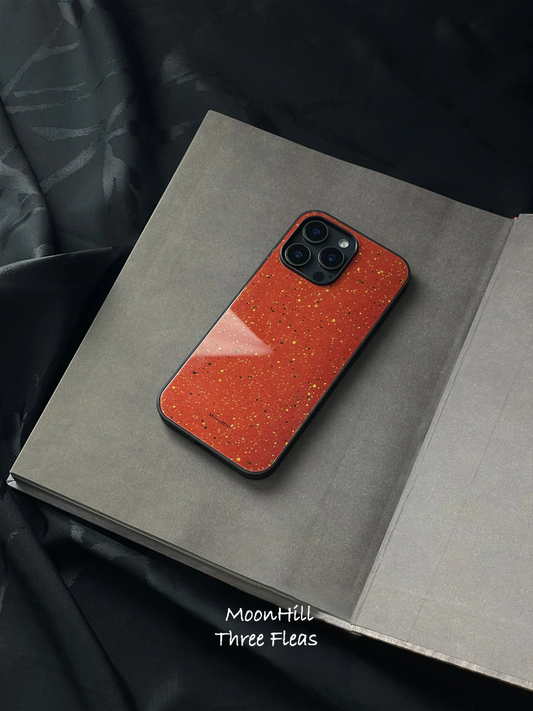 Vermilion Red with Golden Dots Tempered Glass Phone Case-MH