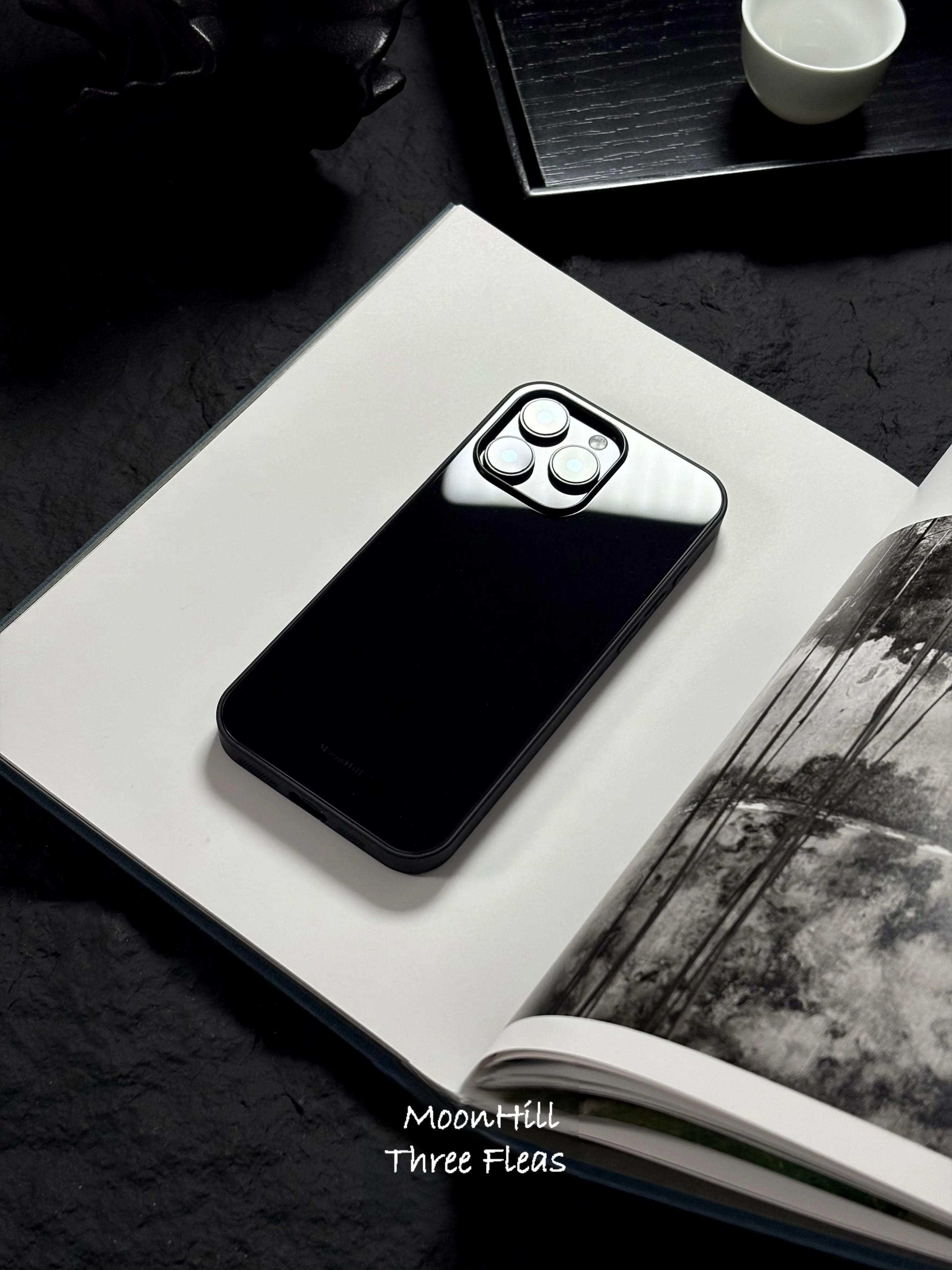 Minimalist Black Tempered Glass Phone Case-MH