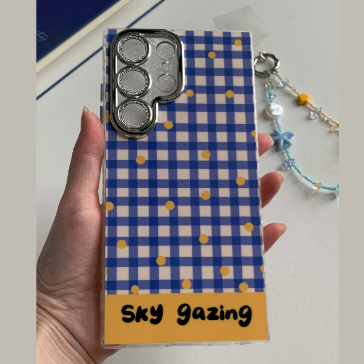Blue Plaid Built-in Camera Protector Samsung Phone Case