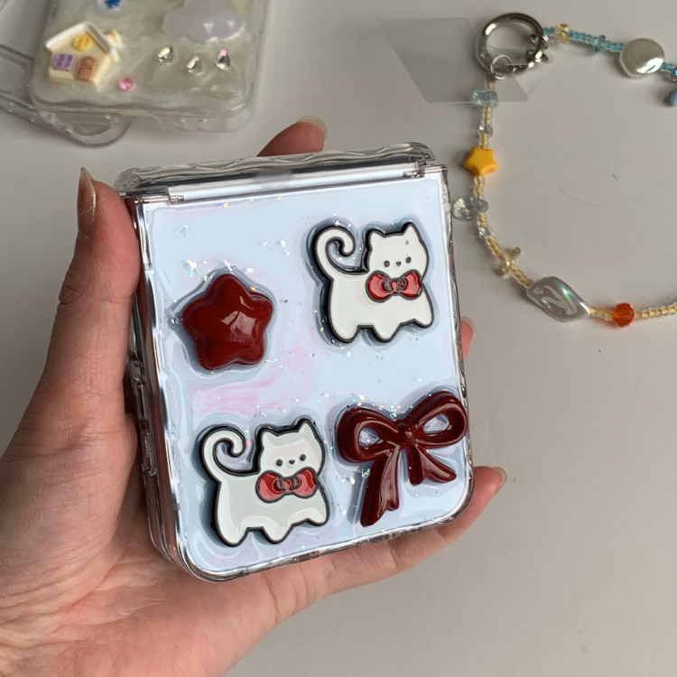 3D Resin Cat & Red Bow Clear Samsung Phone Case
