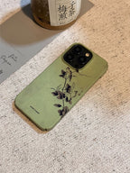 「Chinoiserie」Green Flower Branch Traditional Chinese Painting Phone Case | iPhone Case | Three Fleas