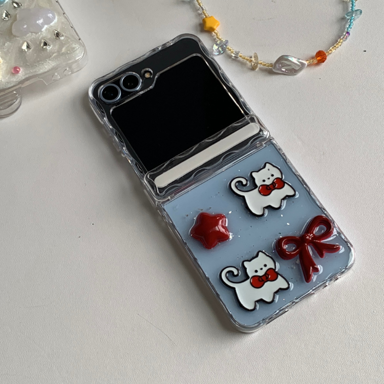 3D Resin Cat & Red Bow Clear Samsung Phone Case