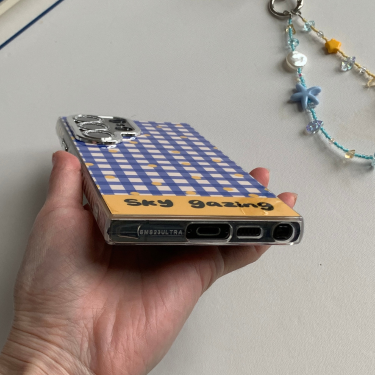 Blue Plaid Built-in Camera Protector Samsung Phone Case