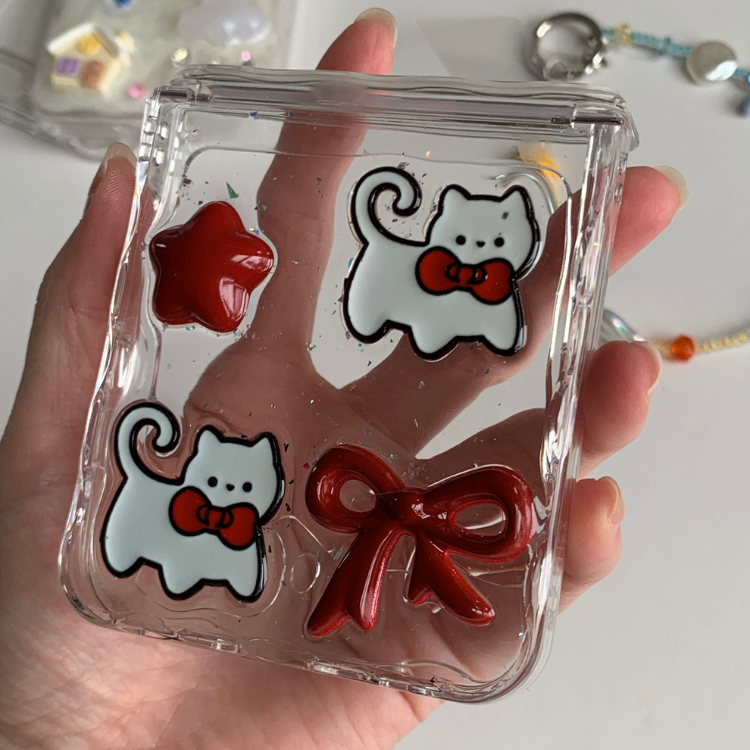 3D Resin Cat & Red Bow Clear Samsung Phone Case