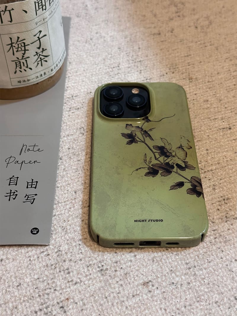 「Chinoiserie」Green Flower Branch Traditional Chinese Painting Phone Case | iPhone Case | Three Fleas