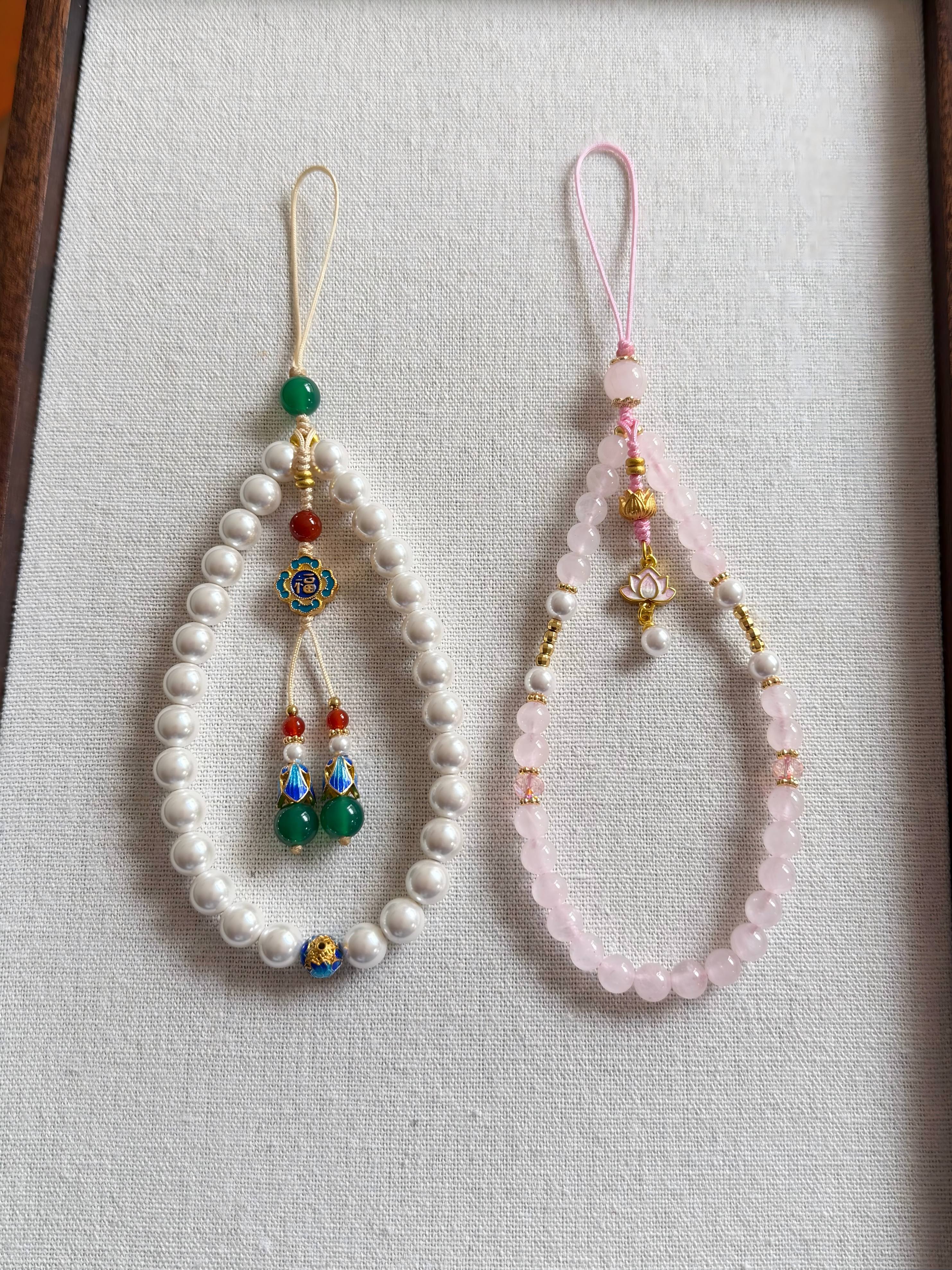 Chinoiserie Calabash And Lotus Beaded Phone Charm | Phone Holders/Stands/Charm | Three Fleas