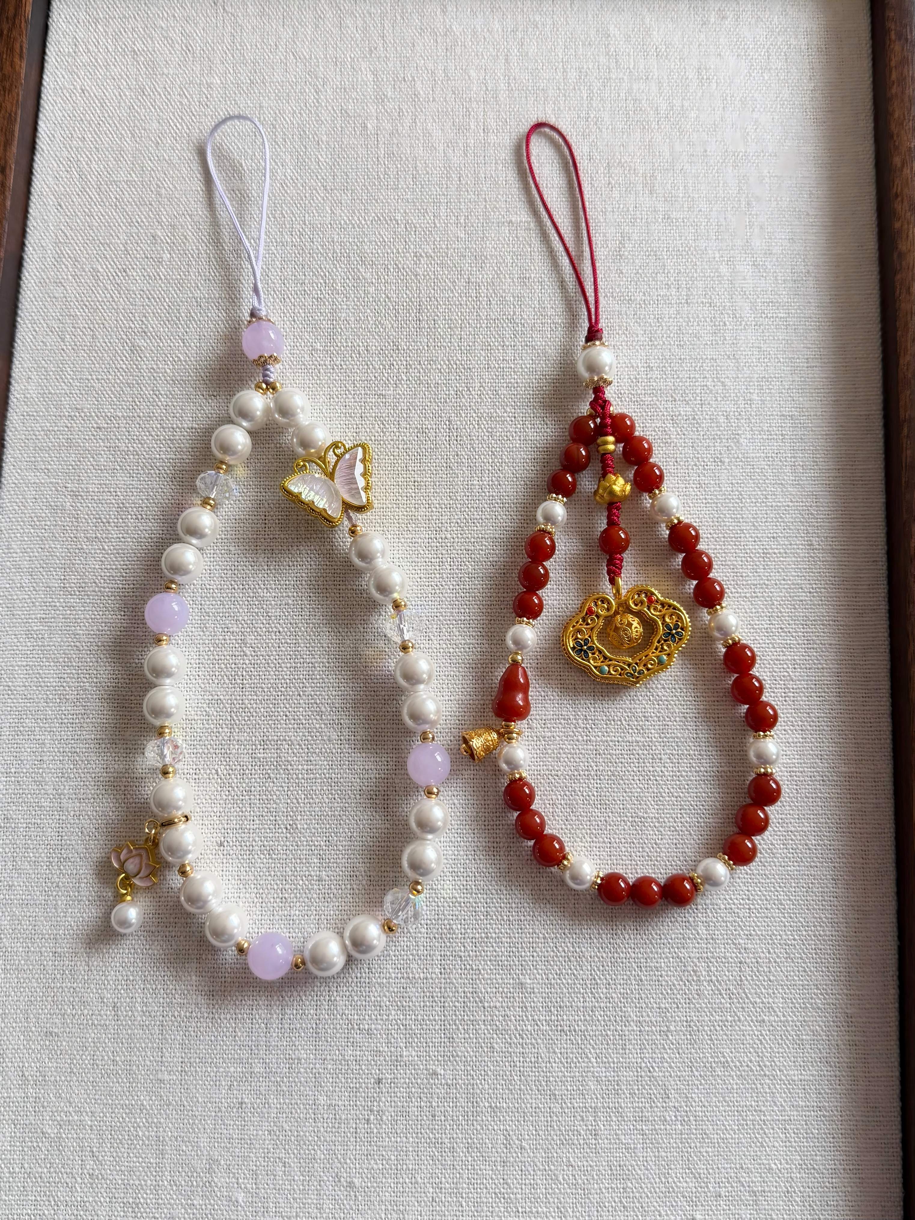Chinoiserie  Purple And Red Beaded Phone Charm | Phone Holders/Stands/Charm | Three Fleas