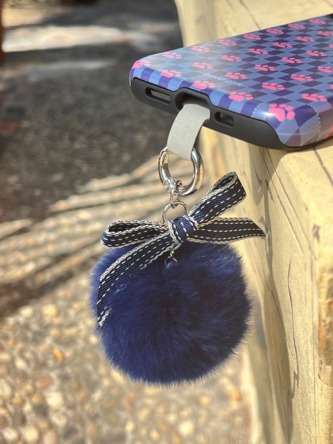 Bow Pompom Phone Charm