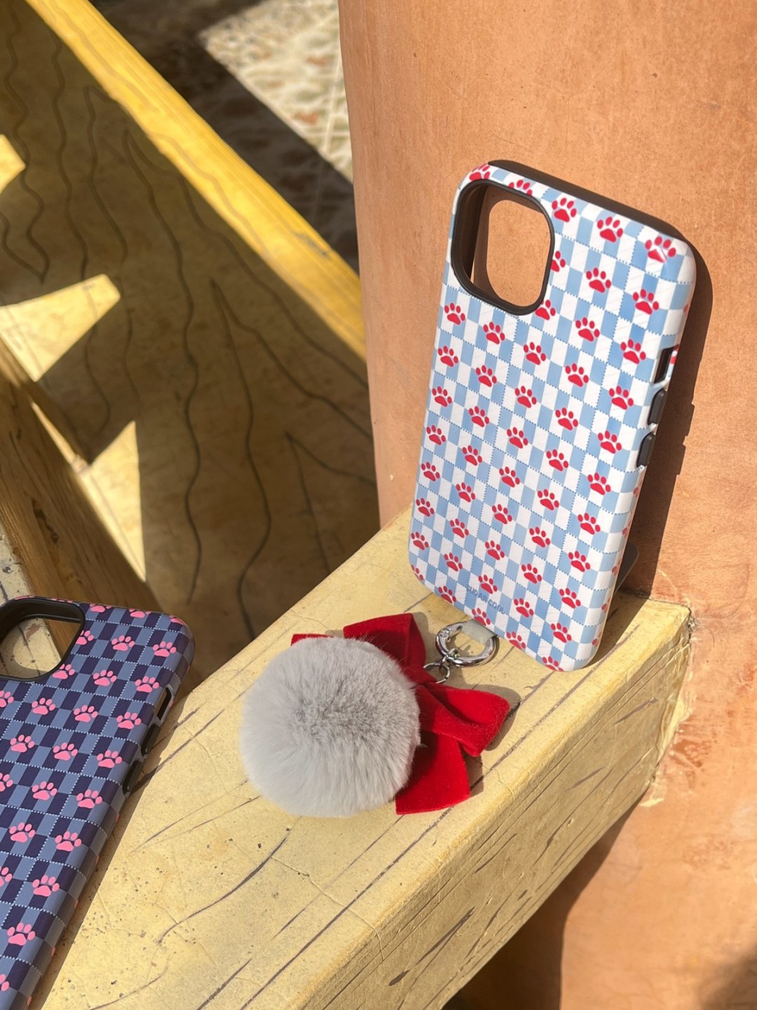 Bow Pompom Phone Charm