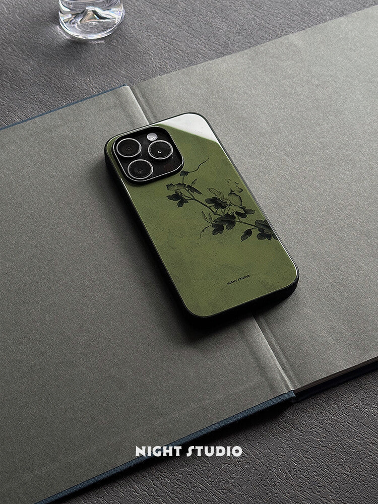 「Chinoiserie」Green Flower Branch Traditional Chinese Painting Phone Case | iPhone Case | Three Fleas