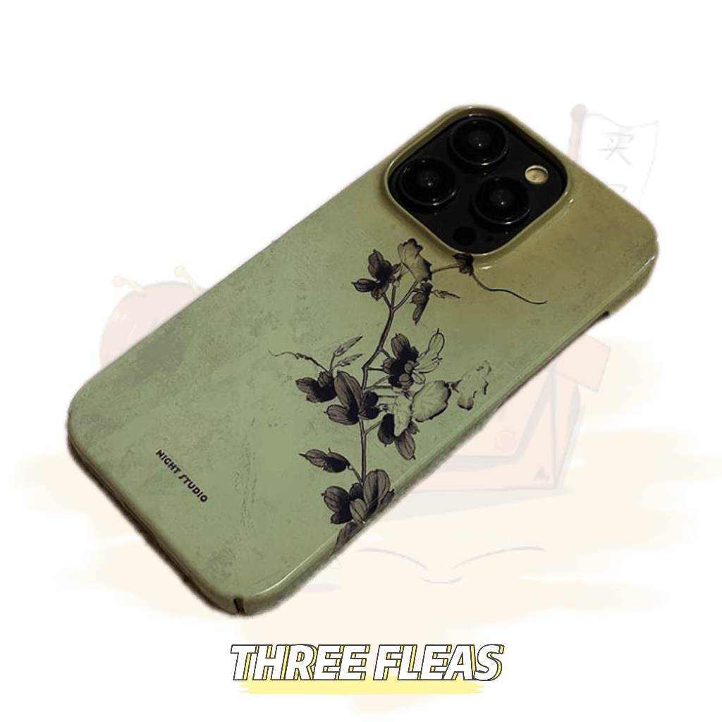 「Chinoiserie」Green Flower Branch Traditional Chinese Painting Phone Case | iPhone Case | Three Fleas