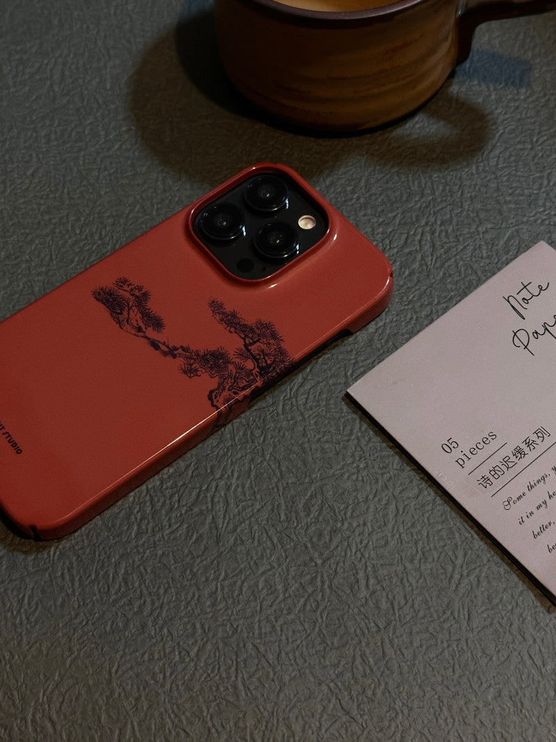 「Chinoiserie」Red Pine Printed Phone Case | iPhone Case | Three Fleas