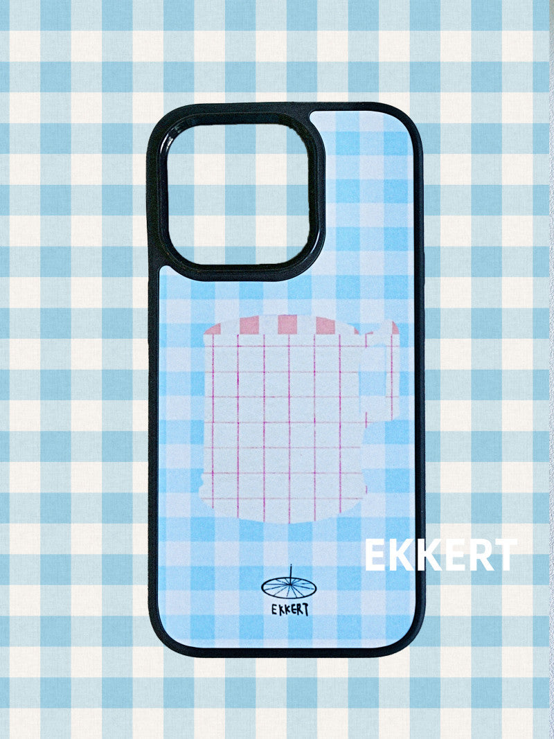 Cup Printed Blue Plaid Phone Case With MagSafe | iPhone Case | Three Fleas