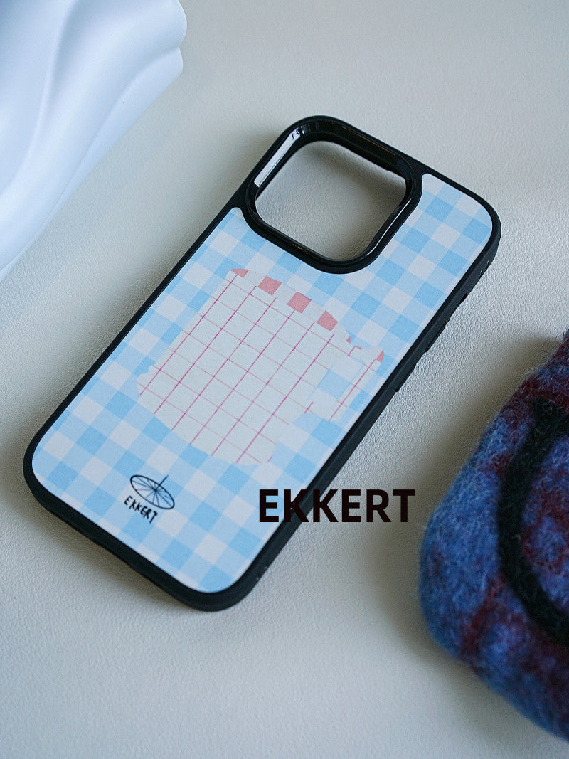 Cup Printed Blue Plaid Phone Case With MagSafe | iPhone Case | Three Fleas