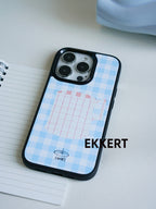 Cup Printed Blue Plaid Phone Case With MagSafe | iPhone Case | Three Fleas