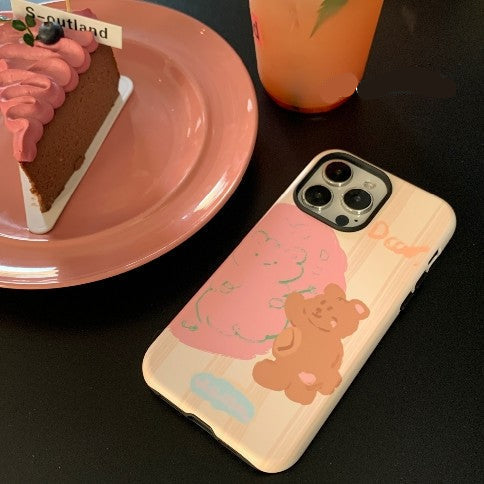Drawing Bear Printed Double Layer Phone Case