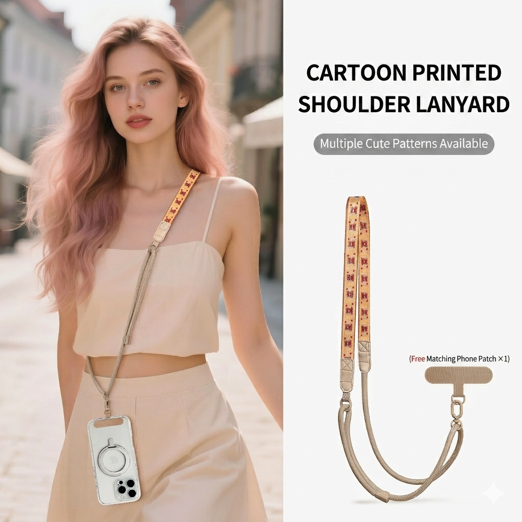 Cartoon Print Adjustable Phone Strap Crossbody