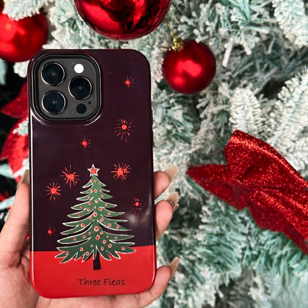 Artistic Christmas Tree & Fireworks Phone Case Double-layer Film Print