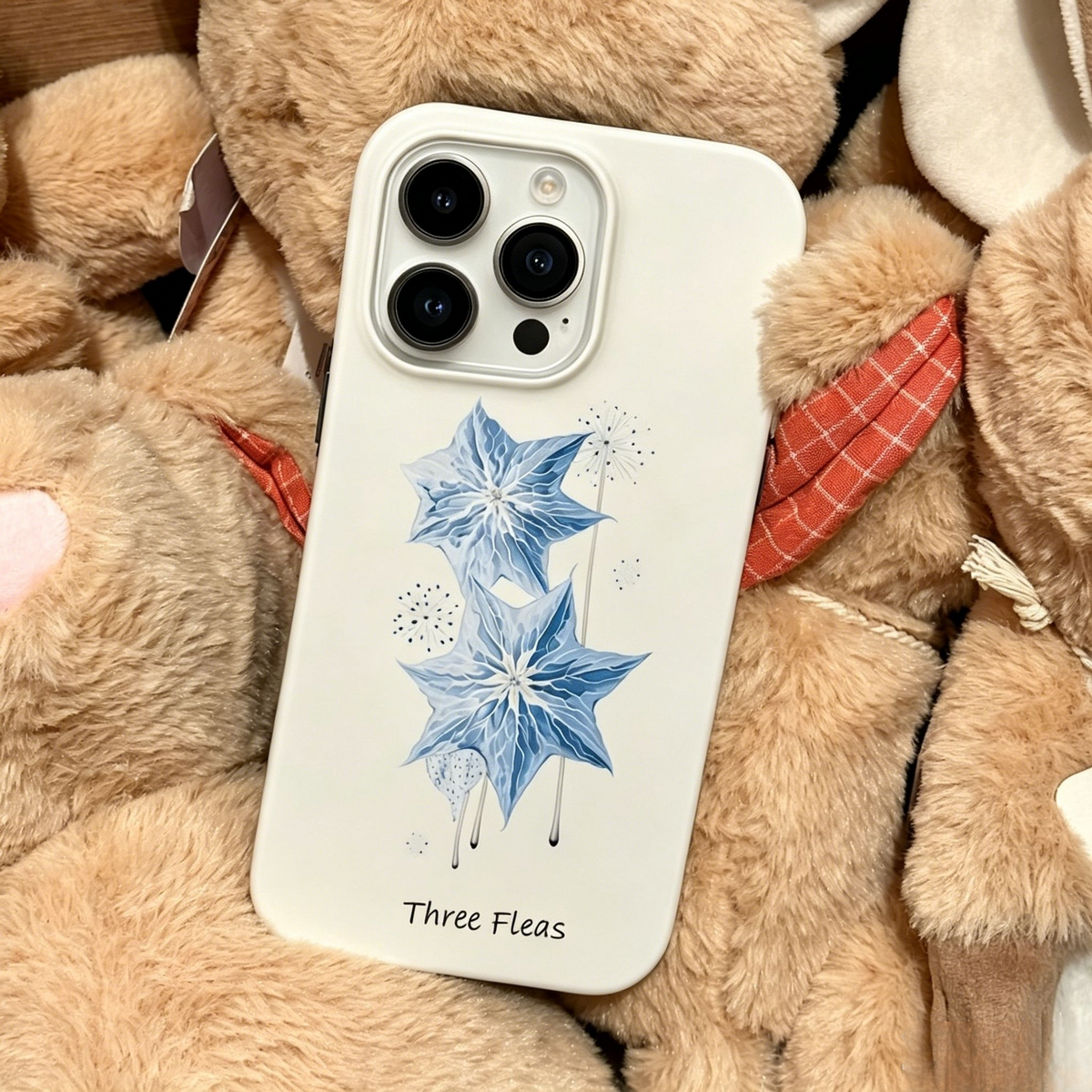 Artistic Celestial Blue Starflower Phone Case Double-layer Film Print