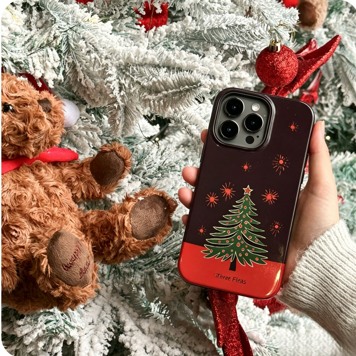 Artistic Christmas Tree & Fireworks Phone Case Double-layer Film Print
