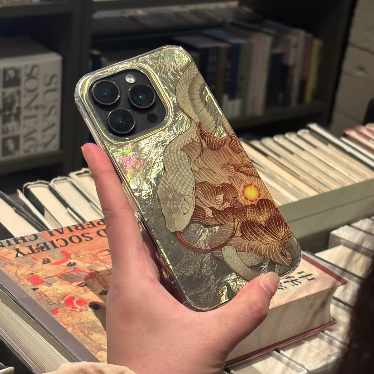 Midnight Bloom: Snake & Peony Neo-Chinese IMD Case | iPhone Case | Three Fleas