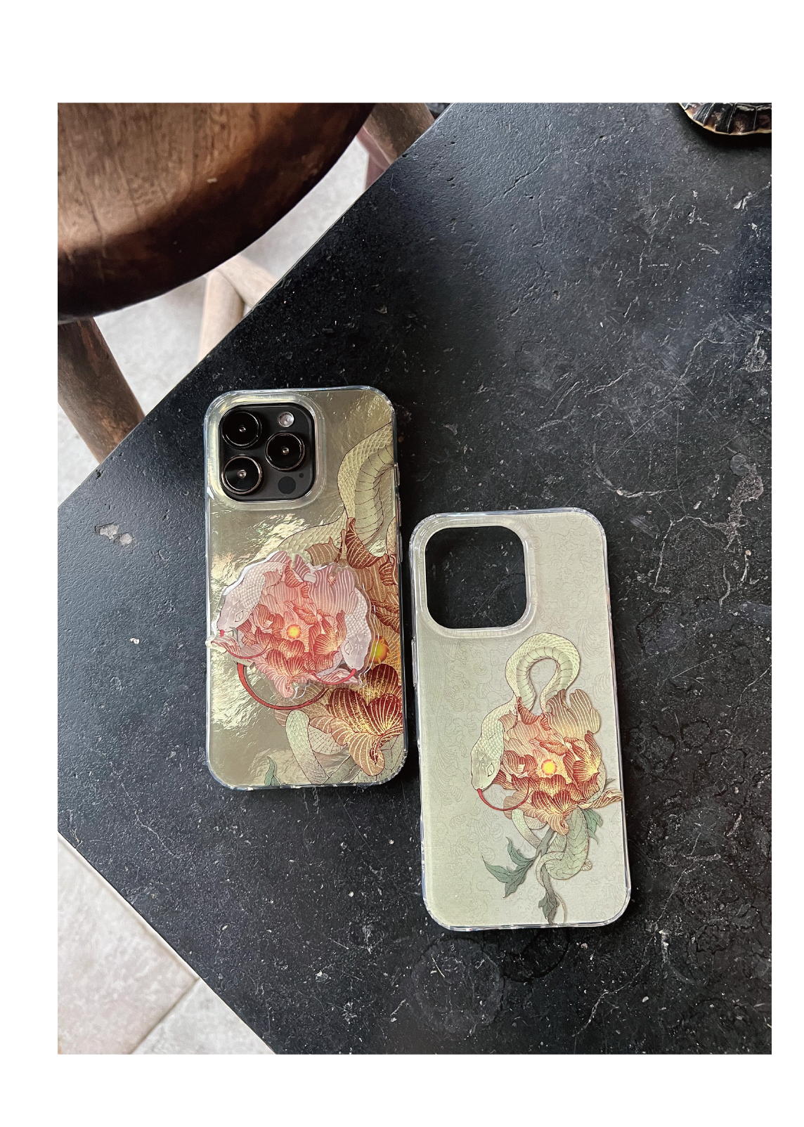 Midnight Bloom: Snake & Peony Neo-Chinese IMD Case | iPhone Case | Three Fleas
