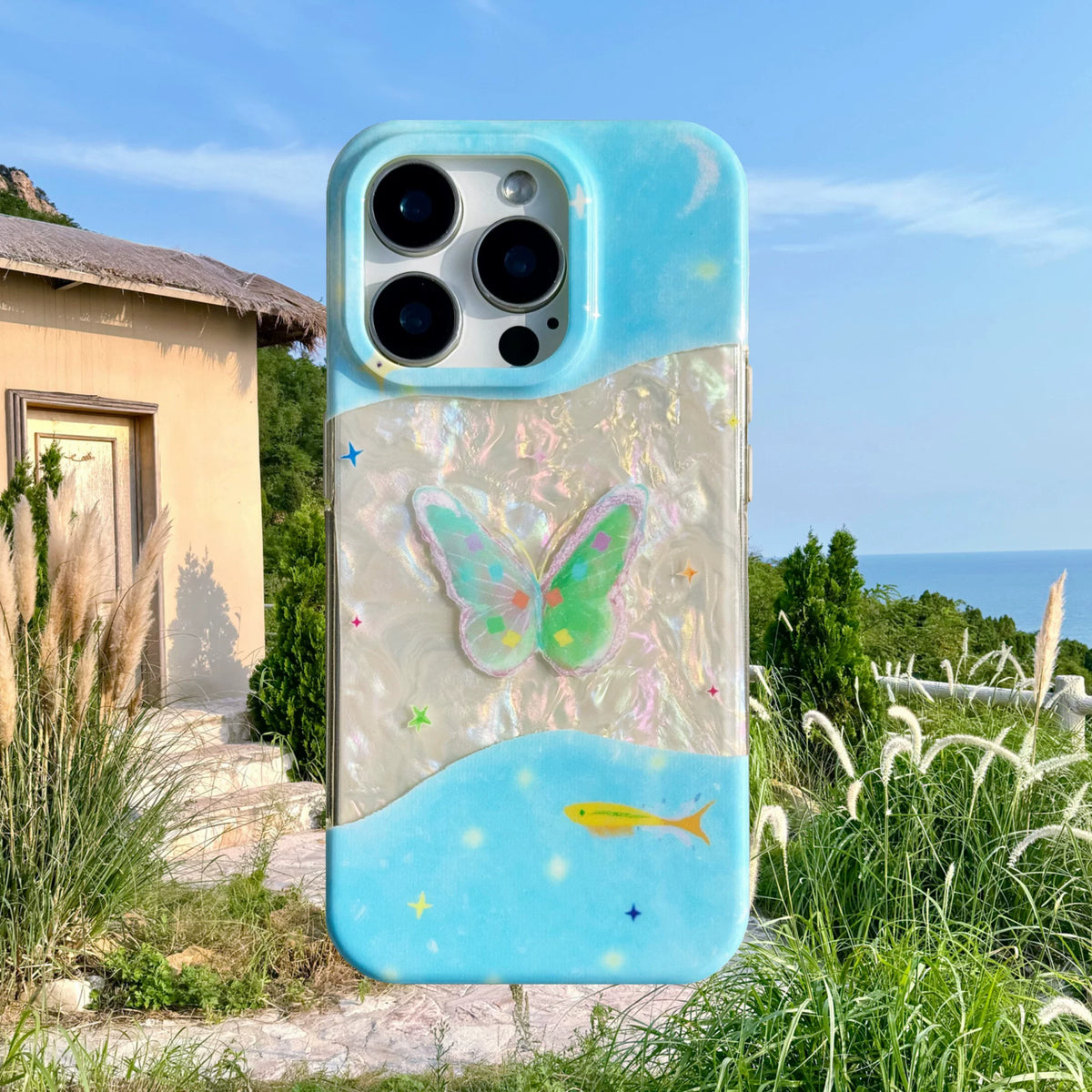 Fairytale Blue Mother-of-Pearl Butterfly Phone Case-SATP