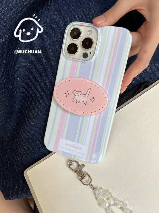 Purple Stripe Phone Case with Puppy Stand | iPhone Case | Three Fleas
