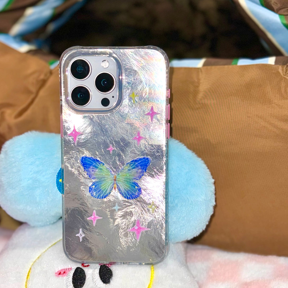 Fairytale Iridescent Blue Butterfly Double-Layer IMD Laser Sparkle Phone Case-SATP