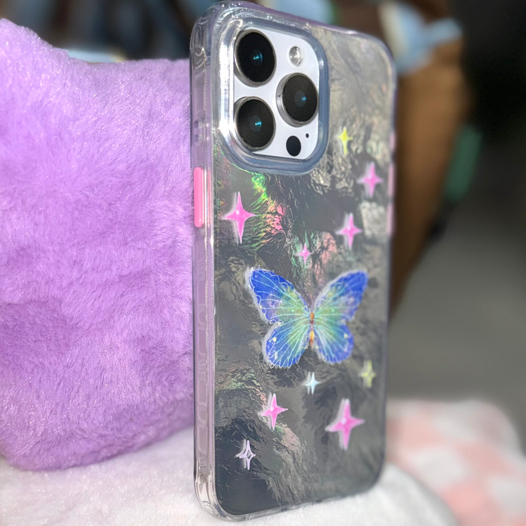 Fairytale Iridescent Blue Butterfly Double-Layer IMD Laser Sparkle Phone Case-SATP