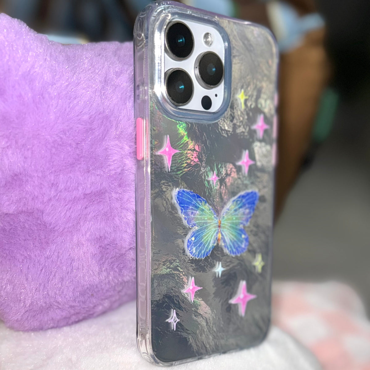 Fairytale Iridescent Blue Butterfly Double-Layer IMD Laser Sparkle Phone Case-SATP