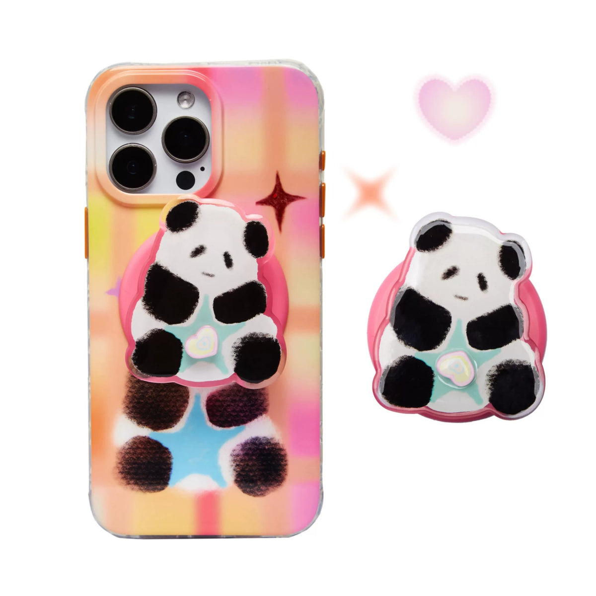 Phone case with panda design on a colorful background