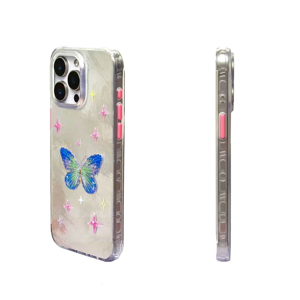 Fairytale Iridescent Blue Butterfly Double-Layer IMD Laser Sparkle Phone Case-SATP