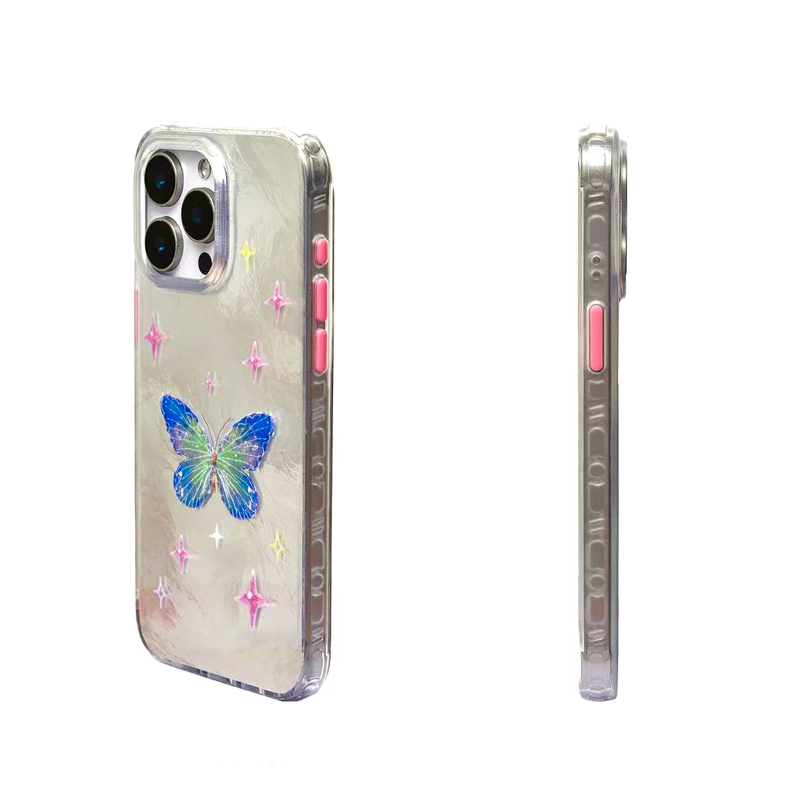 Fairytale Iridescent Blue Butterfly Double-Layer IMD Laser Sparkle Phone Case-SATP