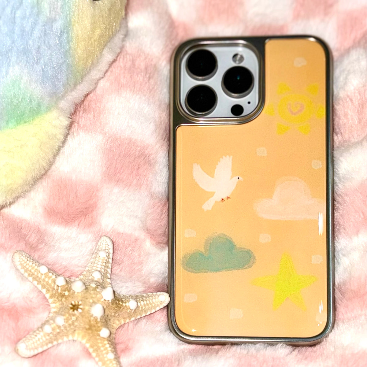 Fairytale White Dove & Sunset Clouds Silver-Plated Epoxy Resin Phone Case-SATP