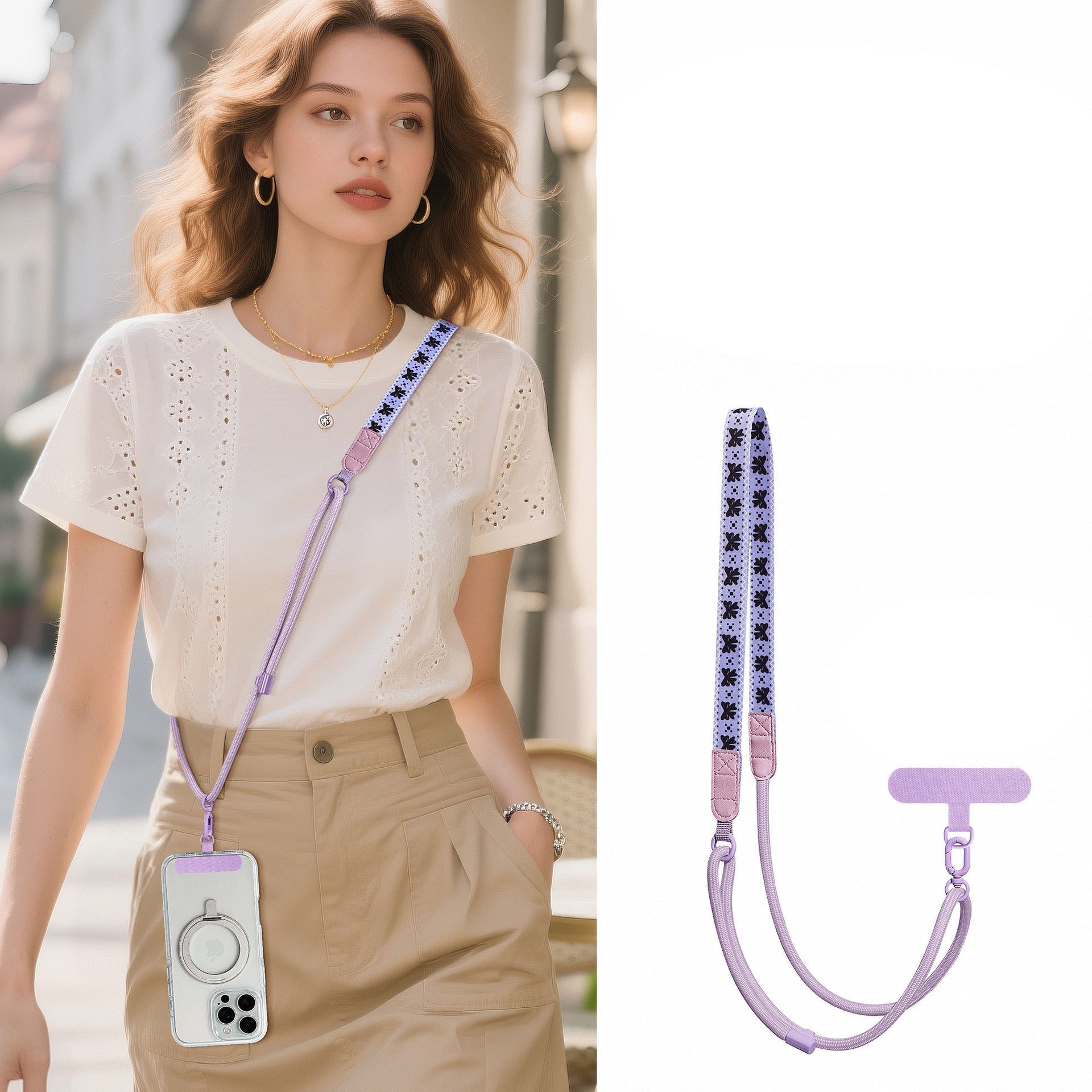 Cartoon Print Adjustable Phone Strap Crossbody