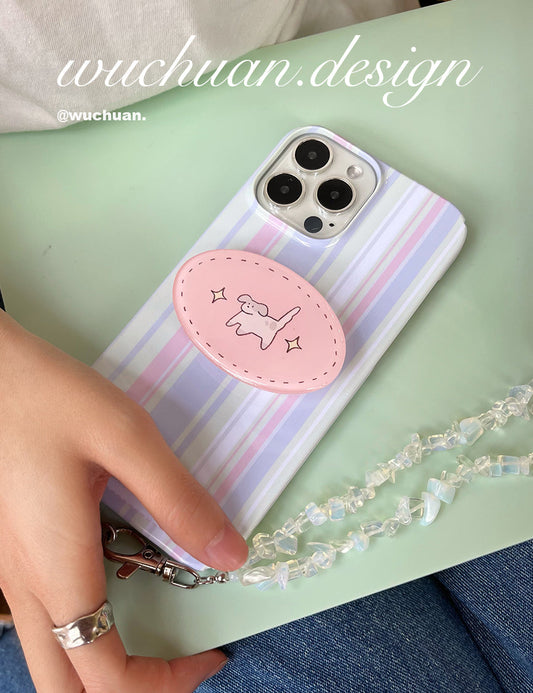 Purple Stripe Phone Case with Puppy Stand | iPhone Case | Three Fleas