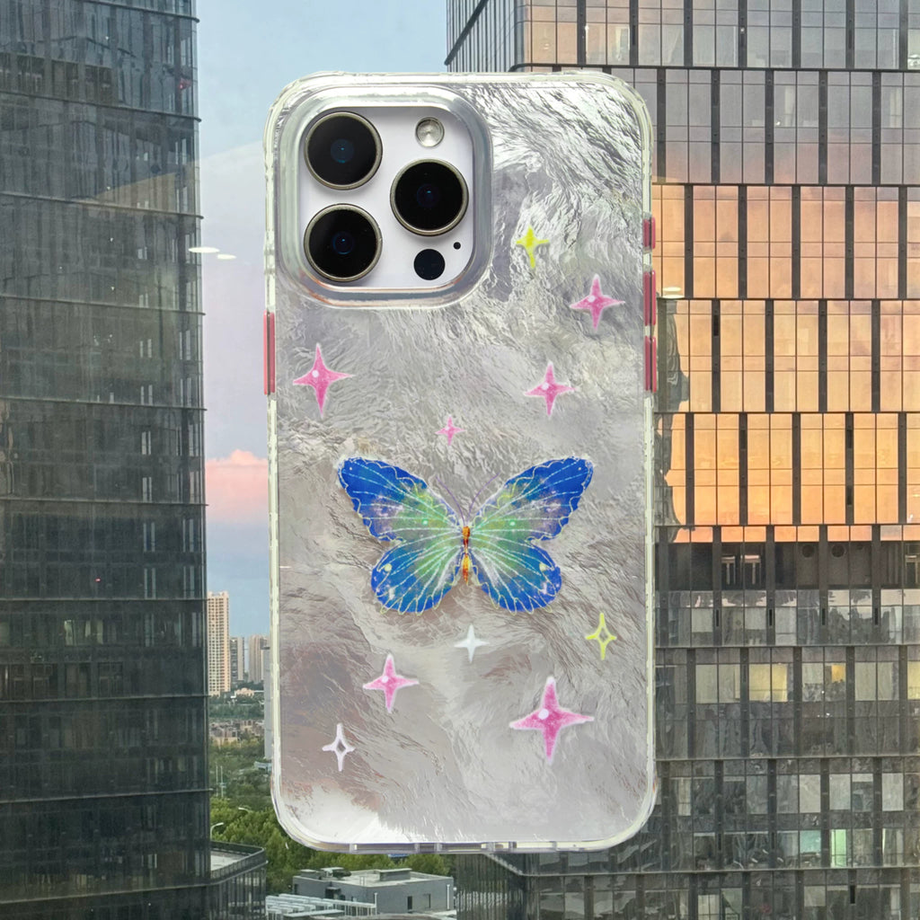 Fairytale Iridescent Blue Butterfly Double-Layer IMD Laser Sparkle Phone Case-SATP