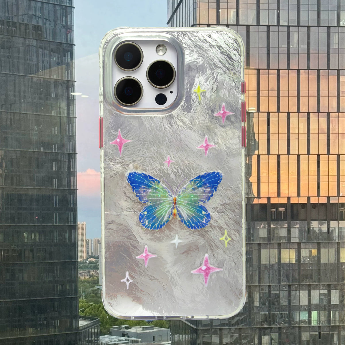 Fairytale Iridescent Blue Butterfly Double-Layer IMD Laser Sparkle Phone Case-SATP
