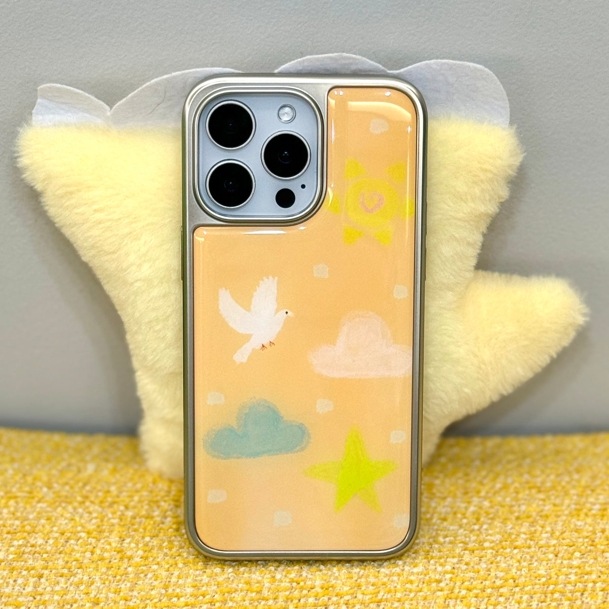 Fairytale White Dove & Sunset Clouds Silver-Plated Epoxy Resin Phone Case-SATP