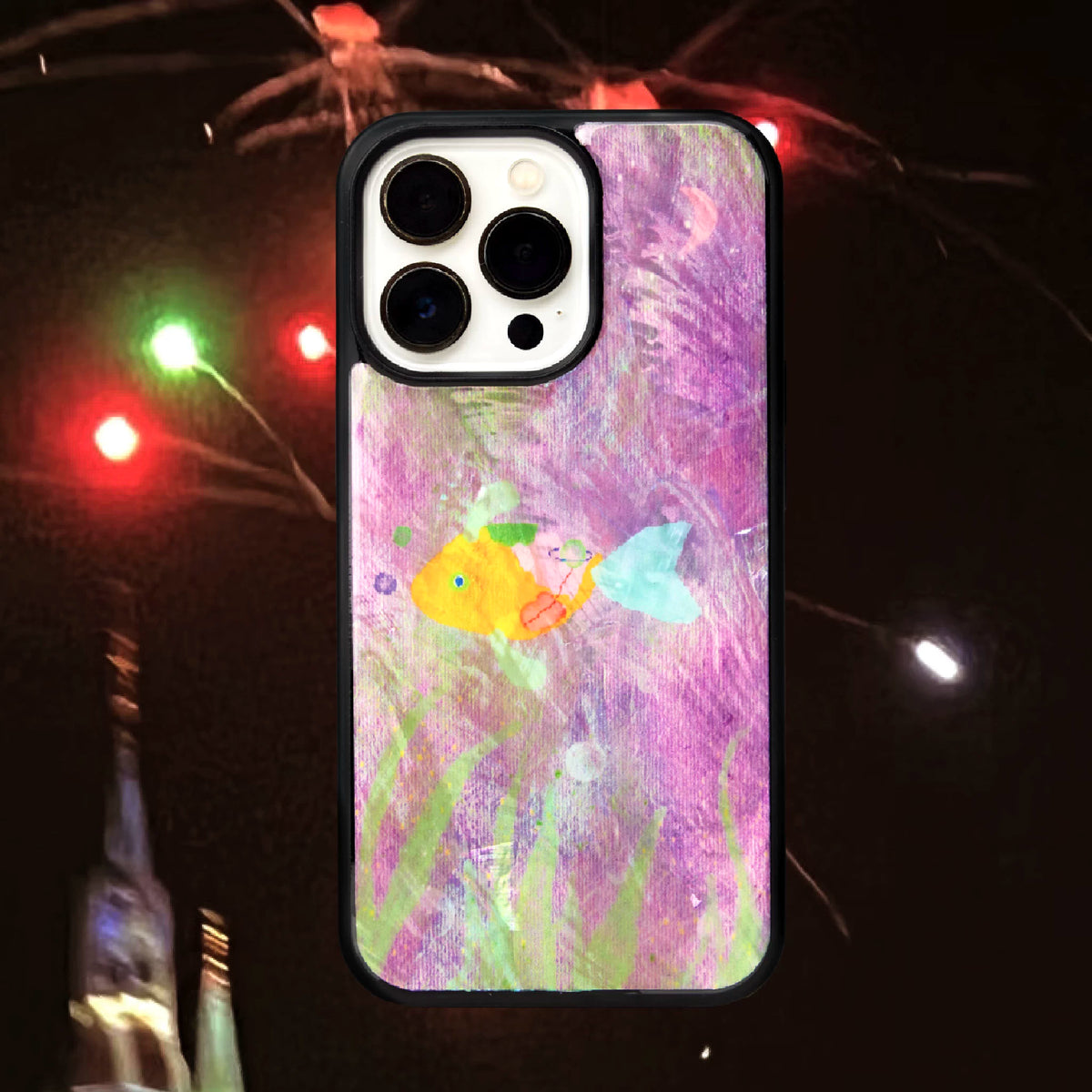 Fairytale Fish in Purple Lake Natural Mother-of-Pearl Inlay Epoxy Resin Phone Case-SATP