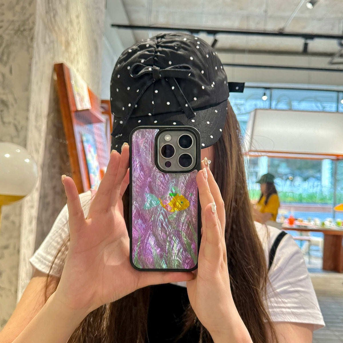 Fairytale Fish in Purple Lake Natural Mother-of-Pearl Inlay Epoxy Resin Phone Case-SATP