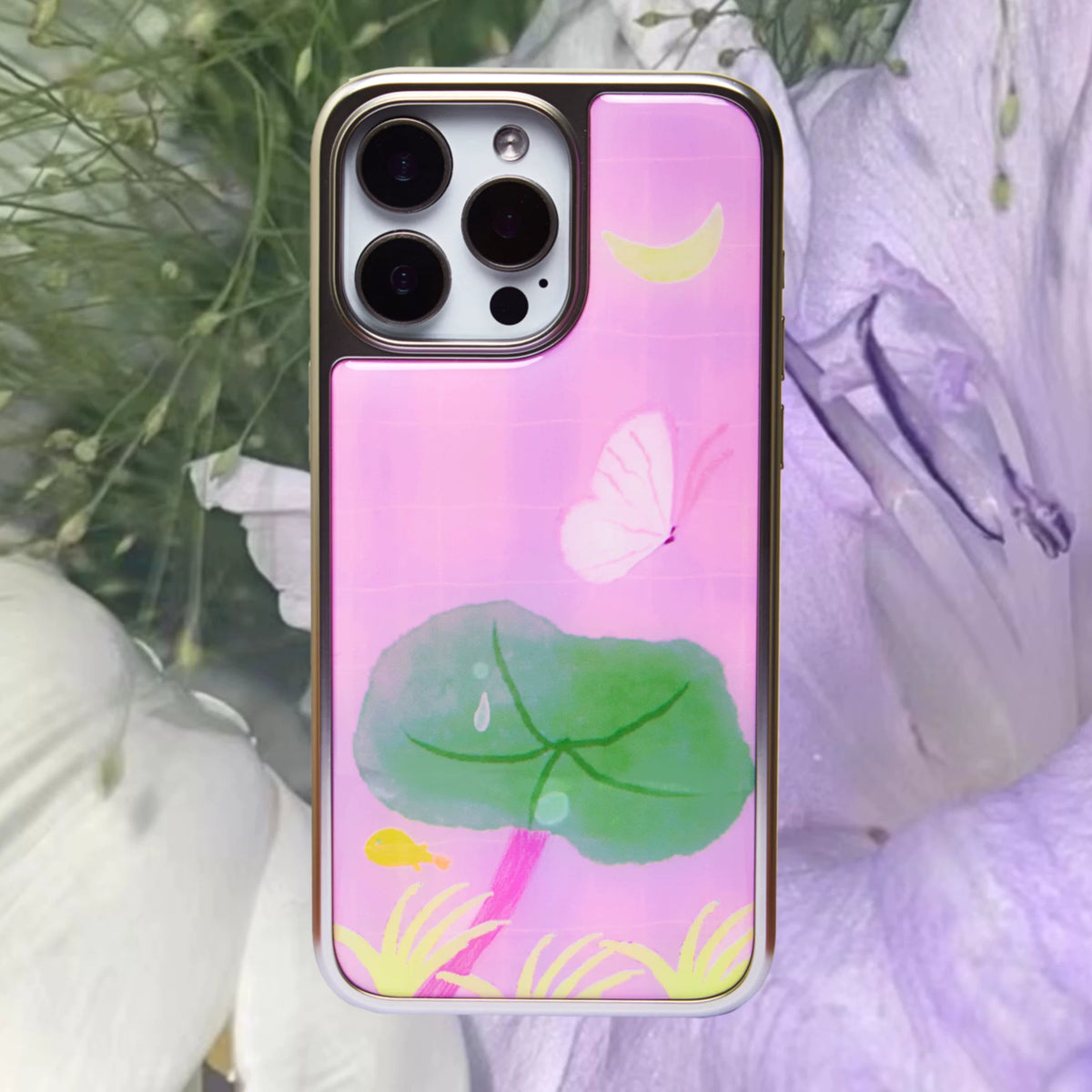 Fairytale Lotus & Butterfly Silver-Plated Epoxy Resin Phone Case-SATP