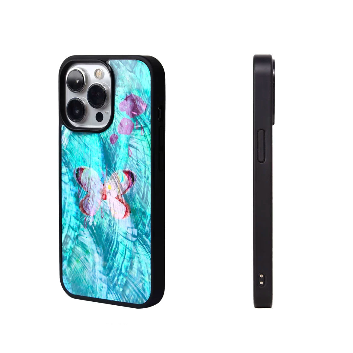 Fairytale Butterfly & Raindrops Design Natural Mother-of-Pearl Inlay Epoxy Resin Phone Case-SATP